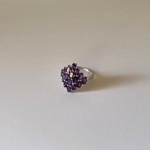 925 Sterling Silver 16 Oval Purple Amethyst Cluster Cocktail Ring  6.5